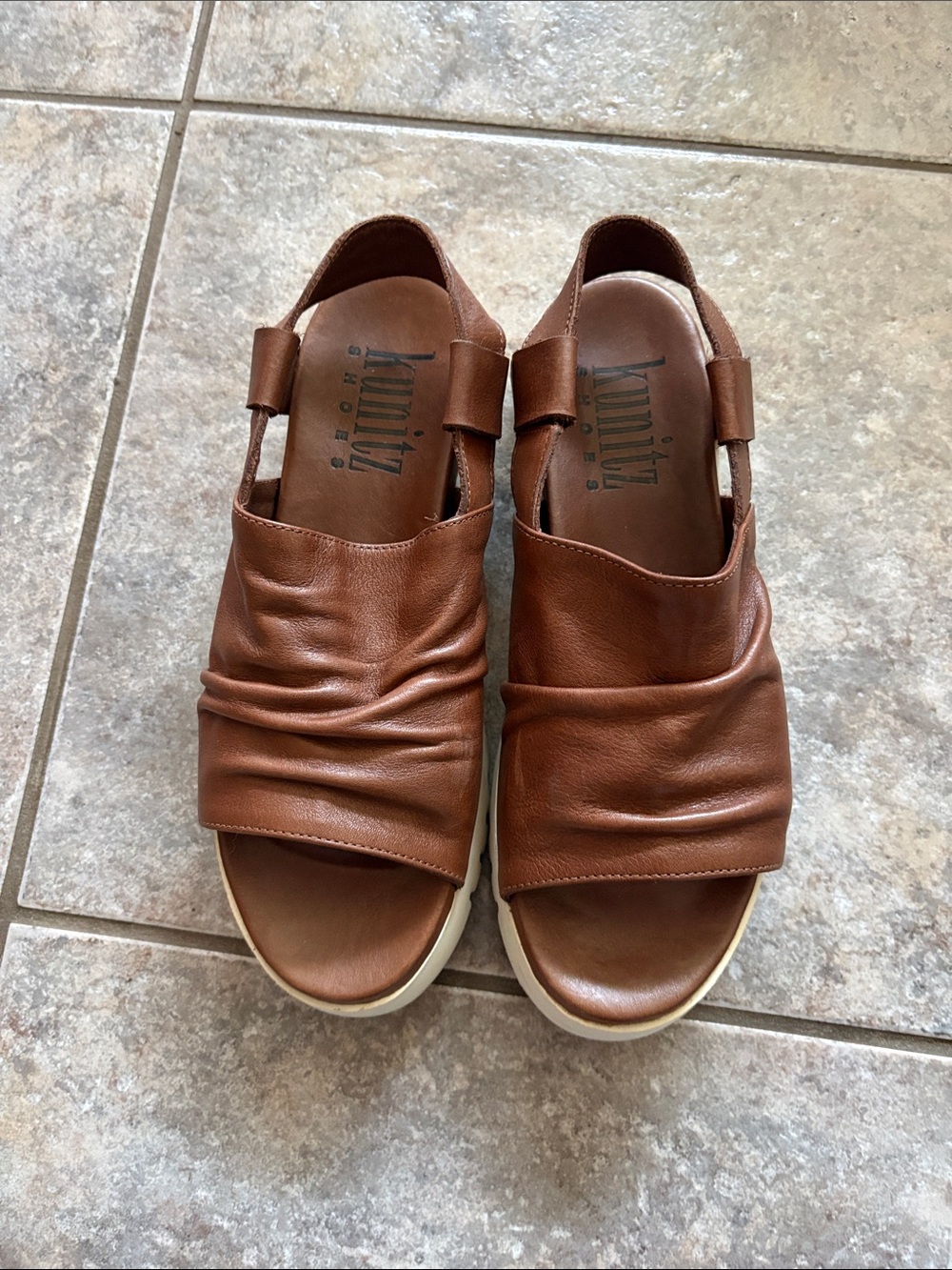 Kamik Brown Leather Slingback Sandals — Comfortable Ruched Upper